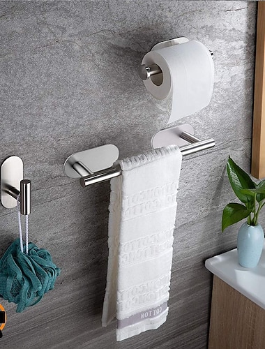 Badezimmer-Hardware-Sets, selbstklebende, an der Wand befestigte Handtuchhalter aus Edelstahl 304/Toilettenpapierhalter/Kleiderhaken für Badezimmer