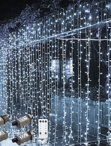  venkovní vánoční osvětlení oken 3x3m-300led plug in 8 režimů záclonové světlo 9 barev dálkové ovládání okenní nástěnné světlo teplé bílé rgb pro vánoční ozdoby ložnice svatební párty zahrada vnitřní