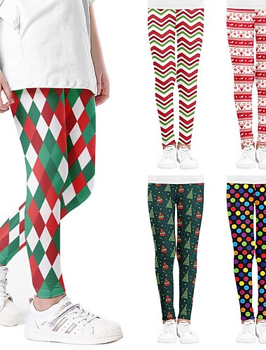Дети Девочки Новогодняя тематика Брюки Леггинсы Зеленый Белый Черный Геометрический принт Каждый Осень Зима Активный на открытом воздухе 3-12 лет   Дети Девочки Новогодняя тематика Брюки Леггинсы Зеленый Белый Черный Геометрический принт Каждый Осень Зима Активный на открытом воздухе 3-12 лет