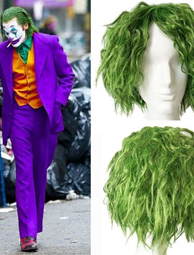  Für Joaquin Phoenix Joker Perücke Cosplay Arthur Fleck Requisite grüne lockige Haare Männer Halloween-Perücken St. Patrick's Day Perücken