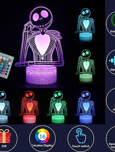  halloween 3d illusjon nattlys halloween by gresskar konge jack skellington 16 farger med fjernkontroll for rominnredning skrivebordslampe kreativ belysning gaver til barn bursdag jul
