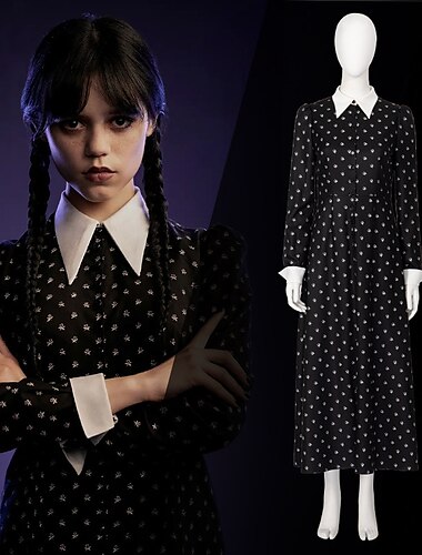  Onsdag Addams onsdag Kjoler Cosplay kostyme Cosplay Film-Cosplay for Dame Voksne Karneval Maskerade