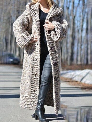  Per donna Cardigan Maglione Moda Informale Morbido Colore puro Grosso Con cappuccio Bottoni Lavorato a maglia Con cappuccio Manica lunga Maglie lunghe Maglia Esterno Giornaliero Per eventi Giallo