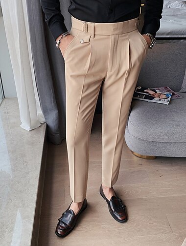  Herren Abschlußfeier Anzughose Hose Gurkha-Hose Tasche Hohe Taille Einfach Komfort Weich Hochzeit Büro Geschäft Vintage Klassisch Cachi scuro Schwarz Mikroelastisch