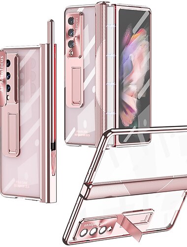  telefon Etui Til Samsung Galaxy Z Fold 5 Z Fold 4 Z Fold 3 Fuldt etui og skærmbeskytter Helkropsbeskyttelse Beskyttelse af kameralinser Gennemsigtig Tempereret glas PC Metal