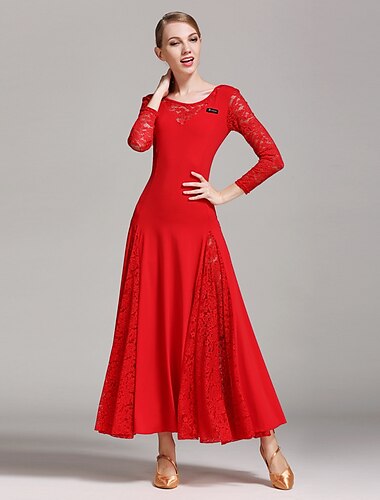  Für den Ballsaal Kleid Spitze Damen Leistung Langarm Normal Spitze Milchfieber