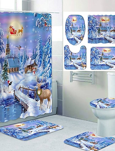  noël neigeux motif impression salle de bains rideau de douche loisirs toilette quatre pièces conception