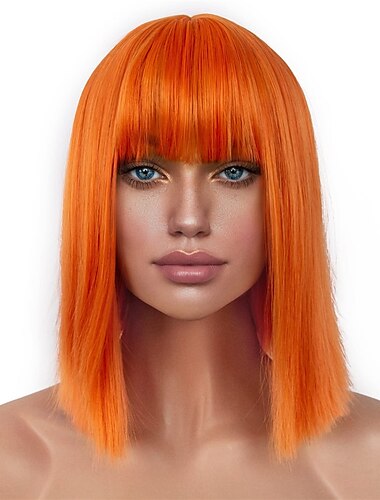  Pelucas cortas bob con flequillo para mujeres, peluca sintética de pelo liso con corte bob, peluca de moda hasta los hombros, peluca de cosplay bob para niñas, pelucas de disfraces coloridas, peluca