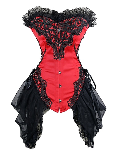  Damen Korsett Top mit Spitzenbesatz Bustier Vintage Gothic Stil rot schwarz herzförmiger Ausschnitt Schnürung hinten verstellbare Größe Festival Abendgarderobe