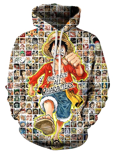  One Piece Фильм: Красный Портгас Д. Эйс Толстовка Мультяшная тематика Манга Аниме 3D Передний карман Графический Назначение Для пары Муж. Жен. Взрослые 3D печать
