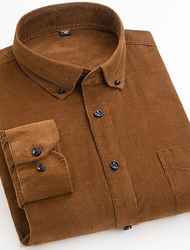  رجالي قميص رسمي زر قميص أسفل قميص بياقة قميص مضلع سهل مناسب للحفلات زفاف خمر أسود أصفر بني كم طويل طوي الشتاء ملابس زر أسفل