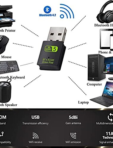  Adaptador usb wifi bluetooth 600mbps banda dual 2.4 / 5ghz red inalámbrica receptor externo mini adaptador wifi para pc / laptop / escritorio