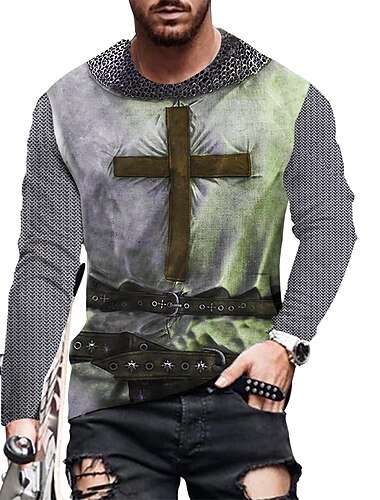  Herren Unisex Grafik-Drucke Kreuz Hemd T Shirt Tee Christliche T-Shirts Langarm T-Shirt 3D-Druck Rundhalsausschnitt Hemd Vintage Designer Brautkleider schlicht Täglich Festtage Blau Purpur Grün