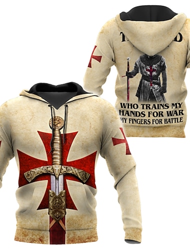  Hombre Caballeros templarios Estampados Sudadera Sudaderas Sudadera Con Capucha Manga Larga Sudadera con capucha Con Capucha Ropa de calle Impresión 3D Diario Deportes Caqui Estampado Primavera