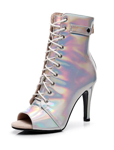  Zwarte veterschoenen met peeptoe voor dames met stilettohak, stijlvolle hoge hakken voor ballroom- en latindansen