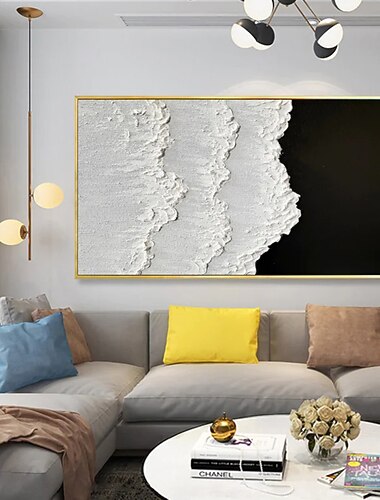  handgjord oljemålning canvas väggkonst dekorativ abstrakt kniv målning havslandskap vit för heminredning rullad ramlös osträckt målning