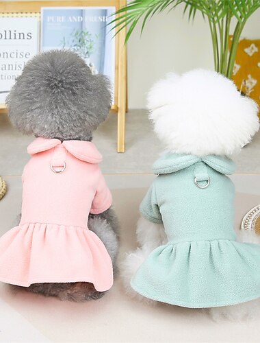  Chien Chat Robe Couleur Pleine Le style mignon Doux Quotidien Casual Quotidien L'hiver Vêtements pour Chien Vêtements pour chiots Tenues De Chien Doux Vert Violet Rose Claire Costume pour fille et