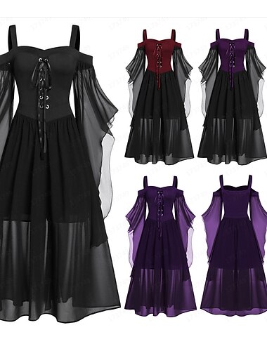  Retro Vintage Punk & Gothic Mittelalterlich Kleid Maskerade Hexe Hexen Damen Fantasie Steampunk Walpurgisnacht Halloween Karneval Maskerade Halloween Party / Abend Erwachsene Kleid