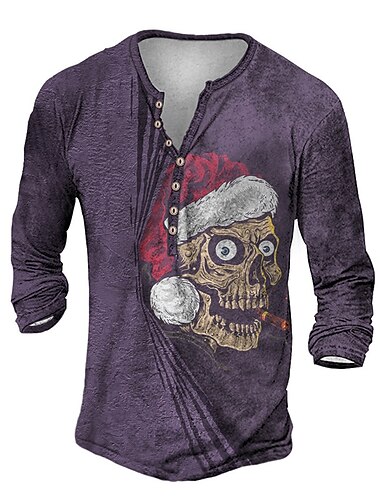 Pánské Grafika Ježíšek Tričko Tričko Henley Trička Dlouhý rukáv Košile Henley Vánoce Venkovní 3D tisk Fialová Větší velikosti Tisk Tlačítko dolů Oblečení Designové Základní Klasické Pohodlné