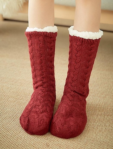  Calcetines de casa para mujer con pinzas, supersuaves, cálidos, acogedores, forrados con forro polar, medias, calcetines de suelo para mujer de otoño e invierno