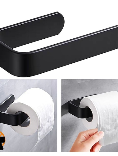  akryl toalettpappershållare självhäftande tissueställ väggmonterad badrum köksrulle krok modern svart hängare