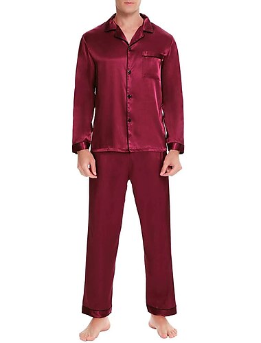  Homme Vêtements d'intérieur Satin & Soie Vêtements de nuit Ensemble de pyjama 2 Pièces Couleur monochrome Mode Confort Flexible Intérieur Lit Fausse Soie Polyester Confort Respirable Col en V manche