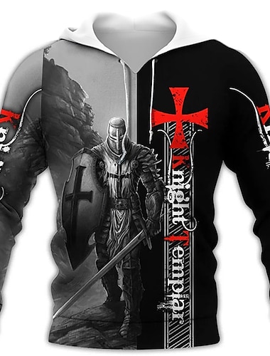  Hombre Caballeros templarios Estampados Sudadera Sudaderas Sudadera Con Capucha Manga Larga Sudadera con capucha Con Capucha Ropa de calle Impresión 3D Diario Deportes Gris Oscuro Estampado Primavera