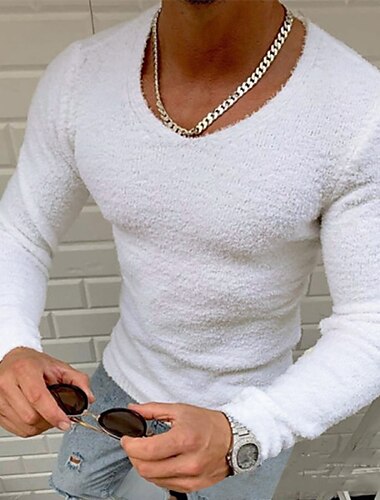  Homens Camiseta Camisa de manga longa Manga Longa Gola Redonda Outono Inverno Tecido Leve Casual Confortável Férias Feriado Final de semana Preto Branco Top Tee para Homens