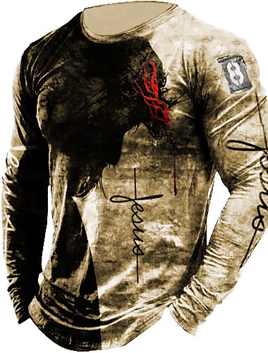  Herren Tier Kreuz der Templer Grafik-Drucke T Shirt Distressed-T-Shirt Langarm T-Shirt 3D-Druck Rundhalsausschnitt Hemd Vintage Designer Leicht Outdoor Täglich Festtage Gelb Rote Blau Frühling