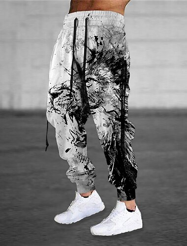  Voor heren Joggingbroeken Jogger Broek Trekkoord Elastische taille Lint Leeuw Grafische prints Comfort Ademend Buitensporten Casual Dagelijks Katoenmix Terry Streetwear Ontwerper Zwart Paars
