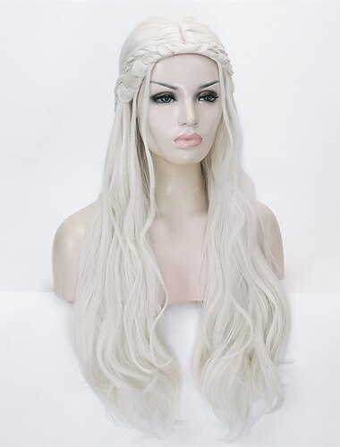  House of the Dragon Daenerys Targaryen Perücke lange lockige Zopfperücke für Frauen blonde Fee Elf Cosplay Haarperücke Party Zubehör Perückenkappe Halloween Perücken