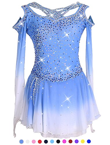  Eiskunstlaufkleid Damen Mädchen Eislaufen Kleider Austattungen Schwarz Weiß Rosa Patchwork Asymmetrischer Saum Gitter Spandex Hochelastisch Ausbildung Praxis Wettbewerb Eiskunstlaufkleidung Kristalle