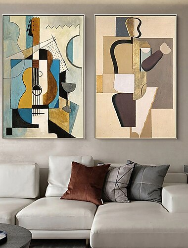  Pintura a óleo artesanal decoração da arte da parede da lona estilo picasso violino musical abstrato para decoração de casa rolado sem moldura pintura não esticada