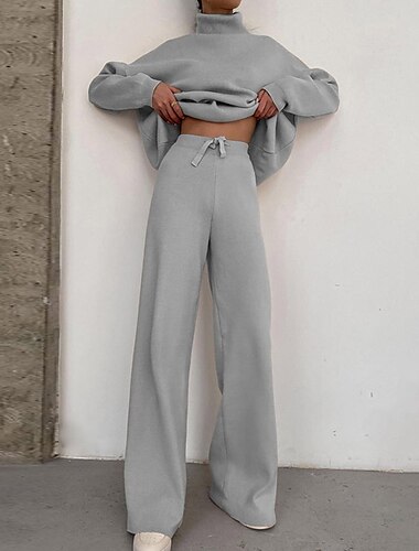  dames loungewear sweatsuit sets 2 stuks pure kleur mode casual comfort thuis uitgaan luchthaven breien hoge hals lange mouw trui broek herfst winter thuis outfits