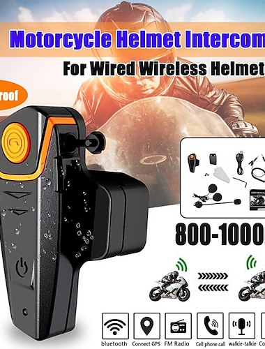  Motorcycle Helmet Bluetooth Headset Full Duplex Intercom Speaker FM Radio Motorbike Communication System Handsfree Waterproof Headphone 1000M