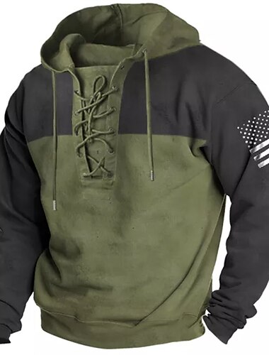  Hombre Unisexo Sudadera Con Capucha Negro Verde Ejército Azul Marino Caqui Con Capucha Estampados Bandera Acordonado Estampado Deporte Diario Deportes Impresión 3D Ropa de calle Design Básico