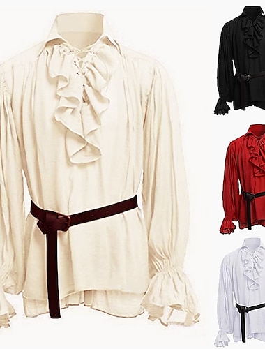 chevalier ritter outlander grande taille rétro vintage punk et gothique médiéval renaissance 17ème siècle t-shirt costume à volants pour hommes vintage cosplay performance fête chemise de mascarade