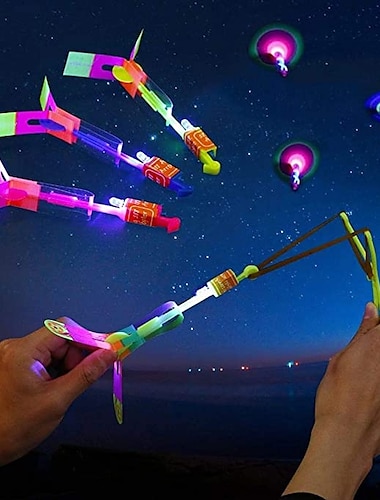  10 stks verbazingwekkende led licht pijl raket helikopter vliegen speelgoed party fun gift elastische katapult vliegende copters verjaardagen outdoor spel voor kinderen kidsfor cadeau voor