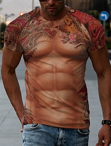  Herren Muskel T Shirt Hary Belly Kurzarm T-Shirt Rundhalsausschnitt Hemd Brautkleider schlicht Schmaler Schnitt Outdoor Casual Täglich A B C Frühling, Herbst, Winter, Sommer Bekleidung M L XL 2XL 3XL