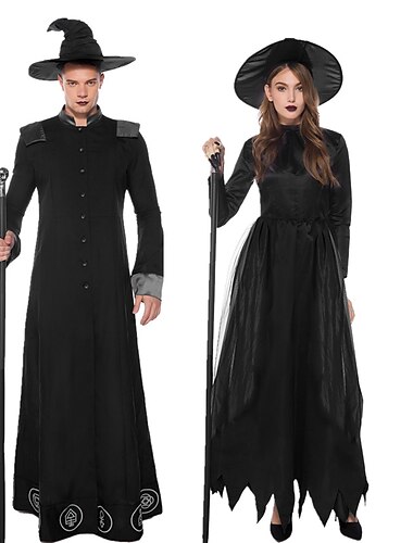  Stellen Cosplay Heks Tovenaars Stellen' Kostuums Mannen Vrouwen Film Cosplay Cosplay Kostuum Feest Zwarte Jurk Hoed Carnaval Maskerade Valentijnsdag voor Walpurgisnacht
