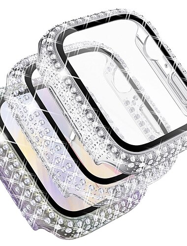  3 Pack Uhrengehäuse mit Displayschutzfolie Kompatibel mit Apple Watch Series 8 7 41mm 45mm / Series 6 5 4 SE 40mm 44mm / Series 3 2 1 38mm 42mm Kratzfest Bling-Diamant Robust Gehärtetes Glas / PC