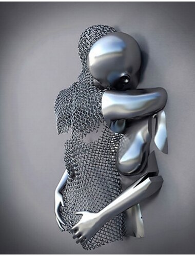  3D-Wandkunst Liebe Herz Drucke/Poster Metallskulptur Paar Umarmung modernes Bild Heimdekoration Wandbehang Geschenk gerollte Leinwand ungerahmt ungedehnt