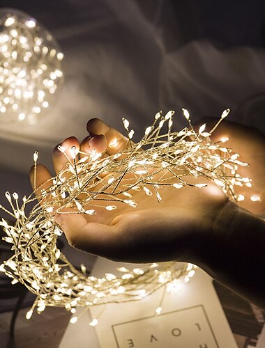  elegante festa di nozze ricevimento 5m 200led petardi luci di stringa, 2m 100led cluster di rame, luci fatate stellate impermeabili per camera da letto, decorazione ghirlanda