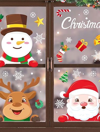  1 Juego de pegatinas navideñas para ventana, pegatina de Papá Noel, adornos navideños para el hogar, adorno navideño, regalo de Año Nuevo