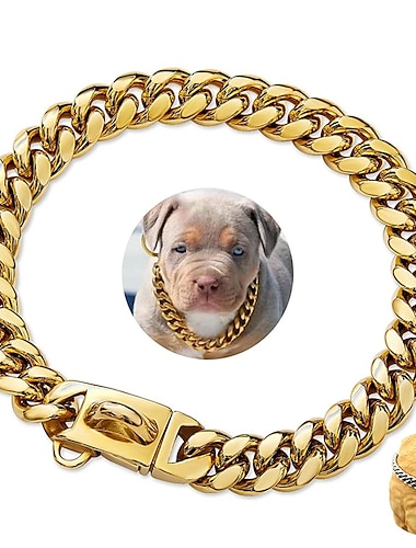  14mm nuevo collar de perro para mascotas cadena cubana de acero inoxidable cadena de perro collar de perro bloqueo cadena de perro de oro y plata
