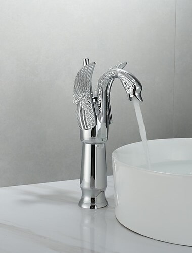  Antike Waschbecken-Mischbatterie, Waschraum-Waschtischarmaturen Messing Schwanenform Kupfer galvanisiertes Finish Vintage-Stil Einhand-Einloch-Wasserhähne mit Kalt-Warm-Schlauch