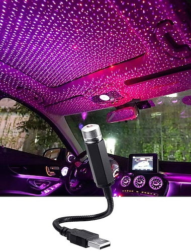  مصابيح LED صغيرة لسقف السيارة على شكل نجمة ليلية، أحمر أزرق، 2 لون، مصباح جو جالاكسي، أضواء محيطة USB