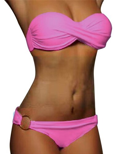  Damen Badeanzug Bikinis 2 Stück Cheeky-Bikinihose Bademode Rüschen 2 teilig Rückenfrei Sexy Strandbekleidung Sexy Glatt Einfarbig Trägerlos Ärmellos Badeanzüge