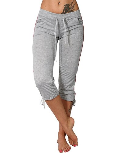  damen yogahose kordelzug tummy control butt lift hohe taille yoga fitness fitnessstudio workout capri leggings unterteile streifen violett schwarz grün sport aktivwear dehnbar skinny / sportlich /