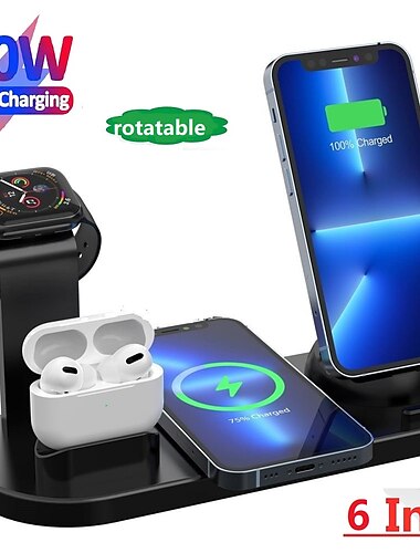  Handy Ladestation Ladestation 15 W Ausgangsleistung Drahtlose Ladestation 4 in 1 für mehrere Geräte Sicherheitsschutz Für Apple Watch Mobiltelefone AirPods 2 / AirPods Pro 1 PC